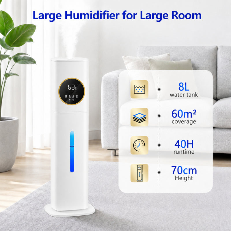 8L Large Humidifier - 40H Runtime for Large Room（White）
