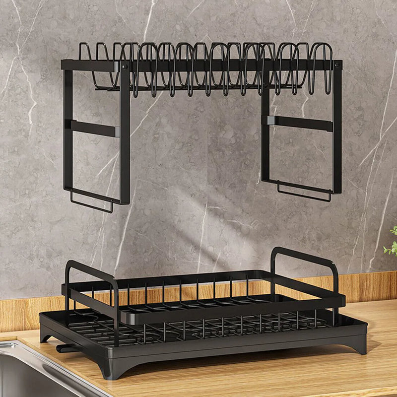 NEW 2TIER KITCHEN SINK DISH DRAINER RACK WITH DRIP TRAY CUTLERY HOLDER PLATE RACK UK