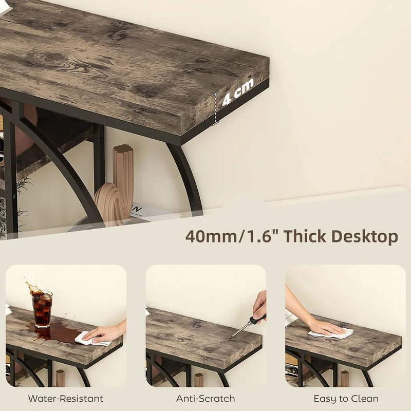 HOMCOM Industrial Console Table with Storage Shelves - Rustic Brown
