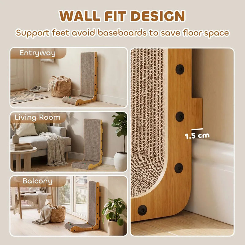 PawHut Cat Scratching Board Wall Mounted Cat Scratcher Corrugated 3 Toy Balls 39 x 23.5 x 57.5 cm Brown