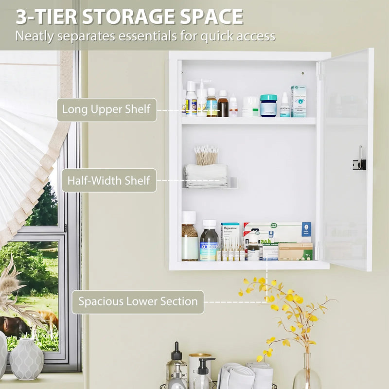 HOMCOM Wall Mount Medicine Cabinet, Bathroom Cabinet with Combination Lock, Door and Storage Shelves, White