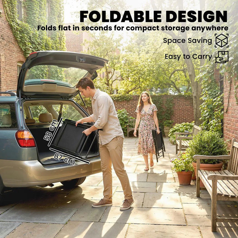 Outsunny Folding Garden Chairs Set of 2, Foldable Garden Dining Chairs with High Back, Armrests, Texteline Seat, Black
