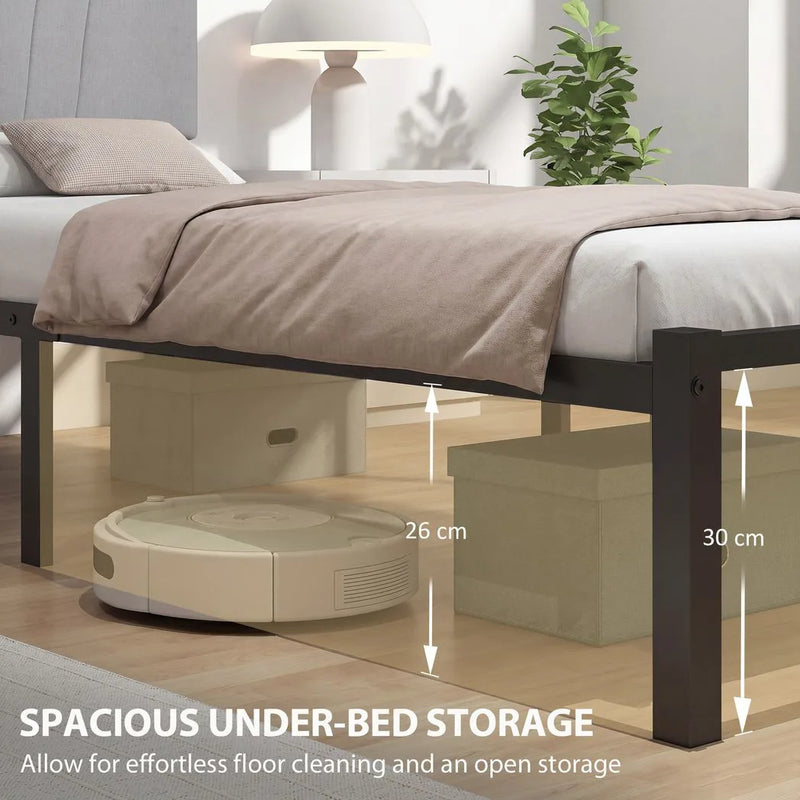 HOMCOM 3FT Single Bed Frame with Upholstered Headboard and Underbed Storage, Black and Light Grey
