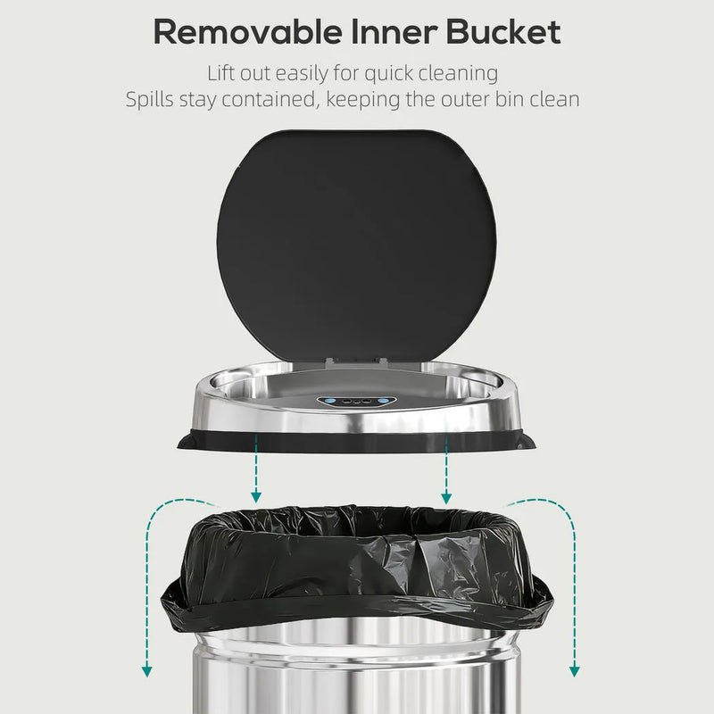 HOMCOM 42L Automatic Motion Sensor Rubbish Bin with Fingerprint Resistant, Stainless Steel, Silver Tone