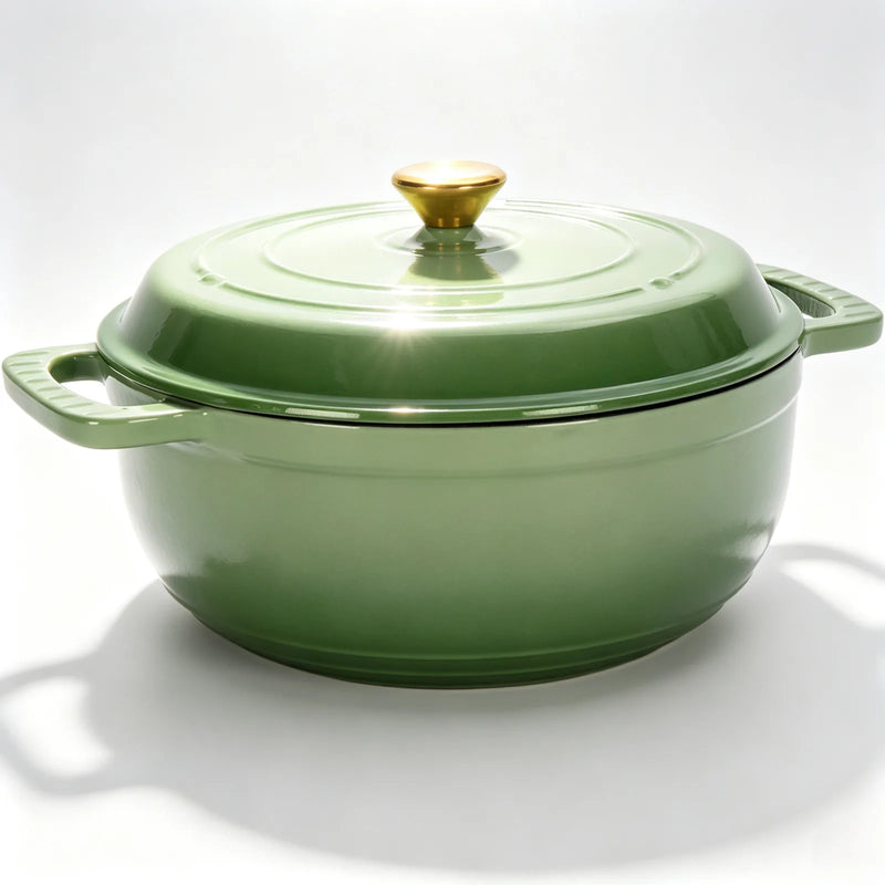 Cast iron 6QT cooking pot - Gradient red - Includes two silicone gloves - Enamel pot
