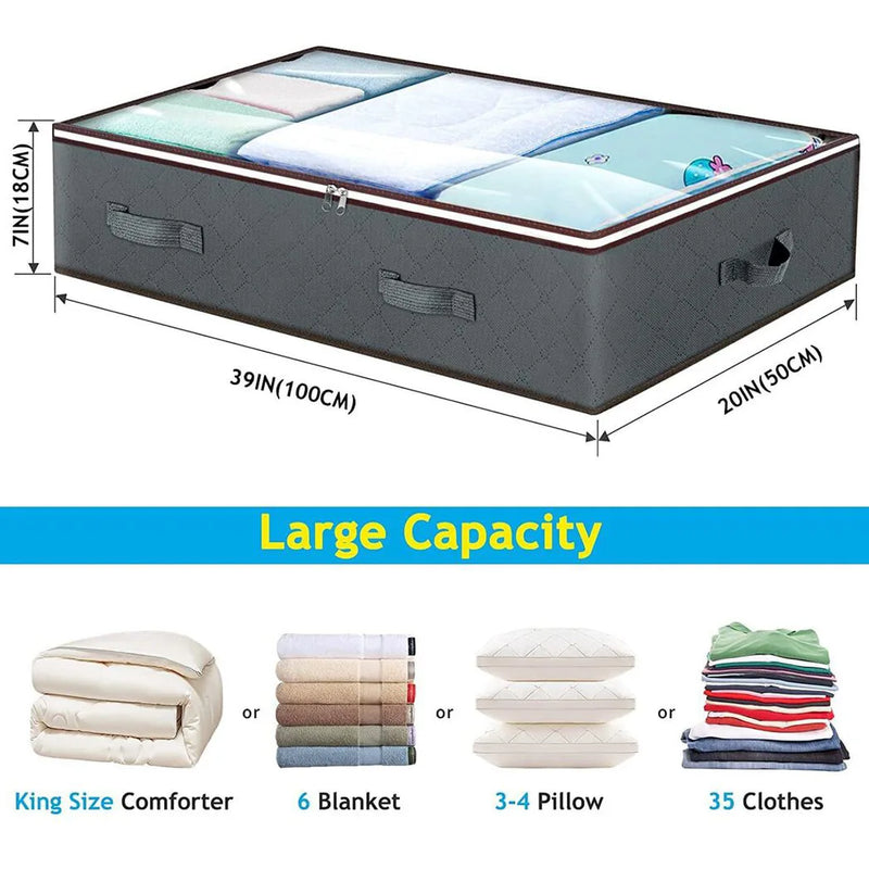4PCS 90L Large Underbed Storage Bag Clothes Zipped Organizer Fabric Storage Bag