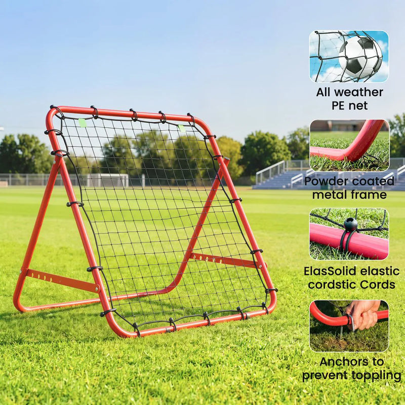 HOMCOM Adjustable Rebounder Net Kickback Target Goal for Teens Adults Training, Red