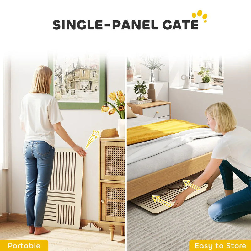 PawHut Freestanding Pet Gate, Portable Dog Barrier Gate with Feet for Small Breeds, 75 x 53 cm, Natural Wood