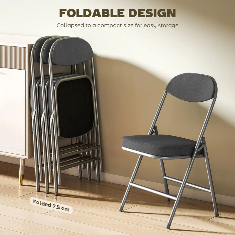HOMCOM Set of Four Folding Corduroy Seat Chairs - Dark Grey