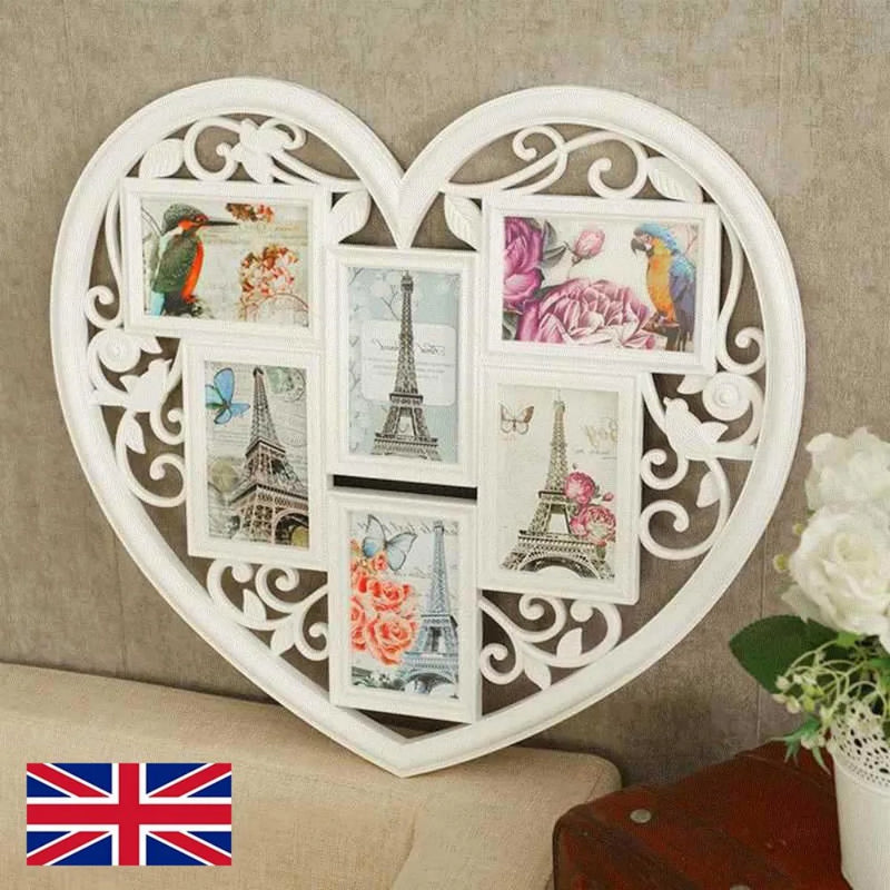Large Photo Frame White Hanging Heart Shaped Multi Picture Love Frames Gift UK
