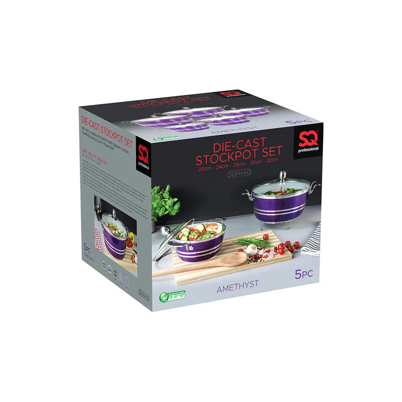 Sq Professional Metallic Die Cast Stockpot Set Of 5 Ruby