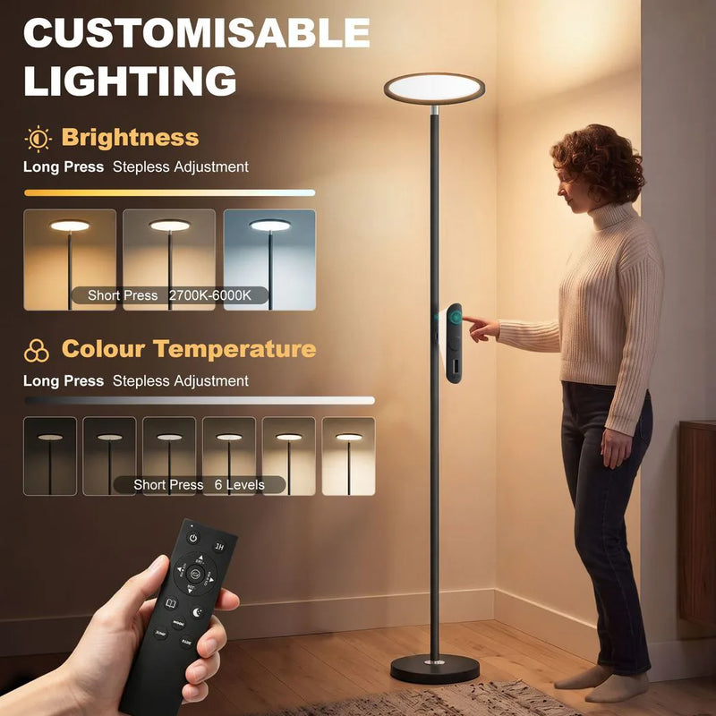 HOMCOM Uplighter Floor Lamp with Tuya App and Music Sync, Standing Lamp with Adjustable Head for Living Room Bedroom, Black