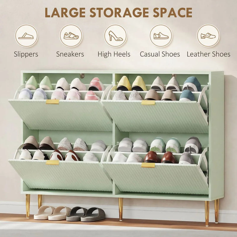 HOMCOM Elegant Four-Drawer Shoe Cabinet - Light Green