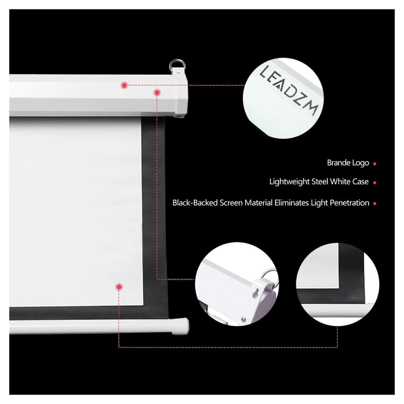 UK Plug, 100 inch 16:9 Aspect Ratio Manual Self-locking Warp Knitted White Plastic Projection Screen, White, with Screw Hooks, Pull-down Projector Screen