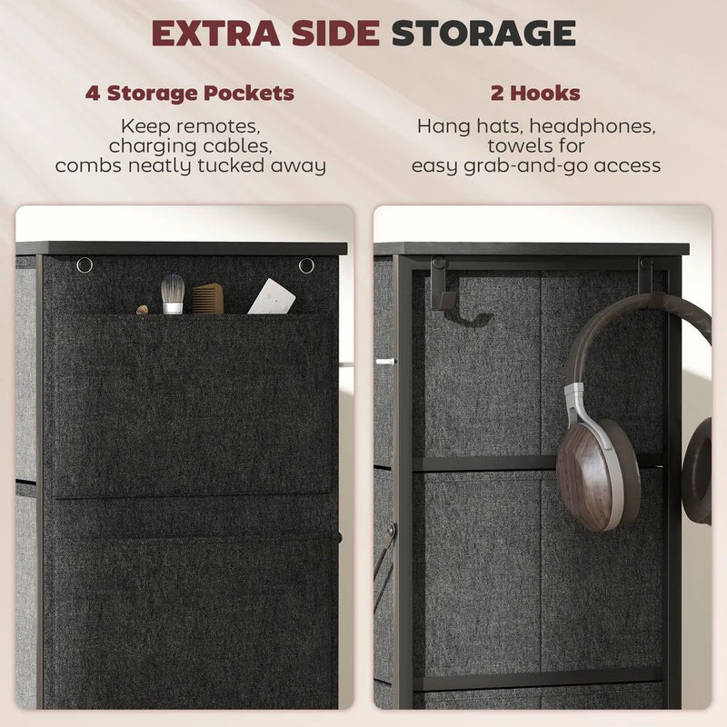 HOMCOM Chest of Eight Fabric Drawers - Charcoal Grey