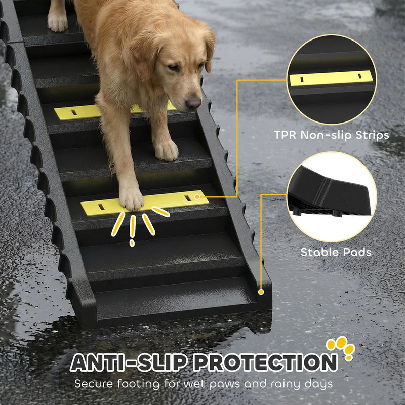 PawHut Dog Car Ramp with Anti-Slip Steps, 10-Steps Pet Stairs for Pets to Access Cars and High Beds, Black