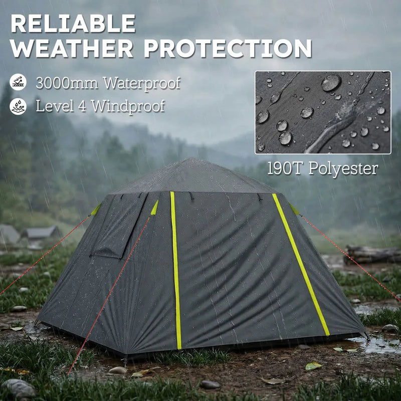 Outsunny Camping Tent 3000mm Waterproof Tent with 2 Doors for 2 Person, Grey & Green