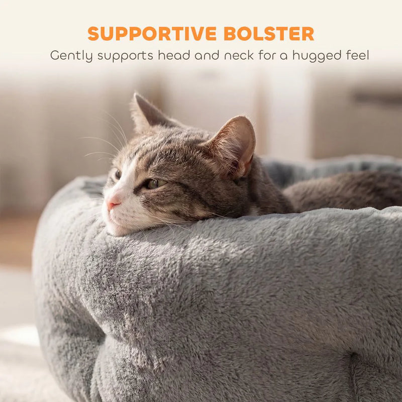 PawHut Cat Bed, Reversible Dog Pet Bed for Indoor Cats and Small Dogs, Round Bed with Supportive Bolster, Dark Grey