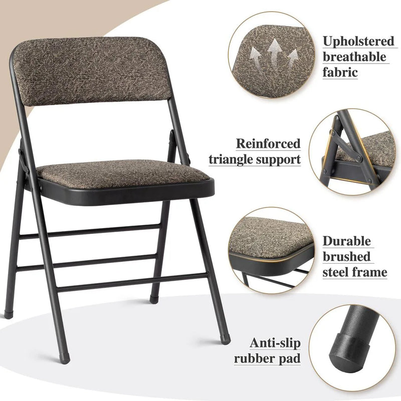 4 Pcs Folding Chairs, Black Patterned Fabric Upholstered Event Chairs, 18.1"×18.9"×29.9" Padded Seat & Back, Matte Steel Frame, Portable Foldable Chairs for Office, Conference, Living Room, School