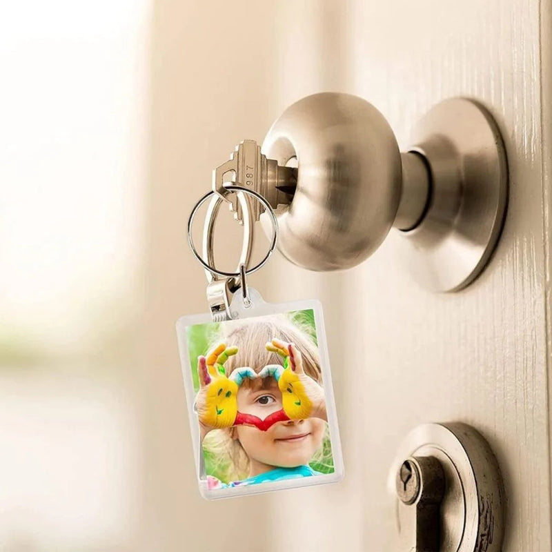 NEW 100pcs Blank Keyring Acrylic Plastic Passport Photo Key Rings Craft Picture UK