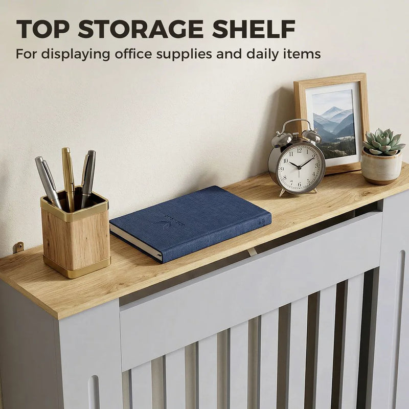 HOMCOM Heater Cover, Radiator Cover Slatted Painted MDF Lined Grill Grey, 78W x 19D x 81H cm