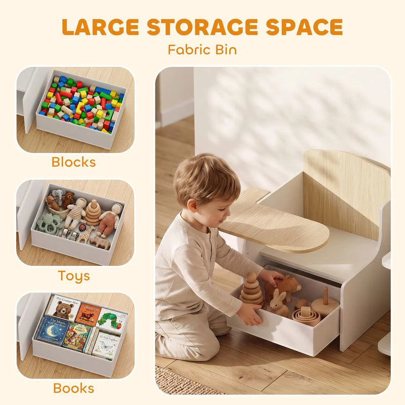 AIYAPLAY Kids Table and Chair Set, Children Desk and Chair with Storage Bins for Playing, Reading, Painting, for Ages 3-5, White