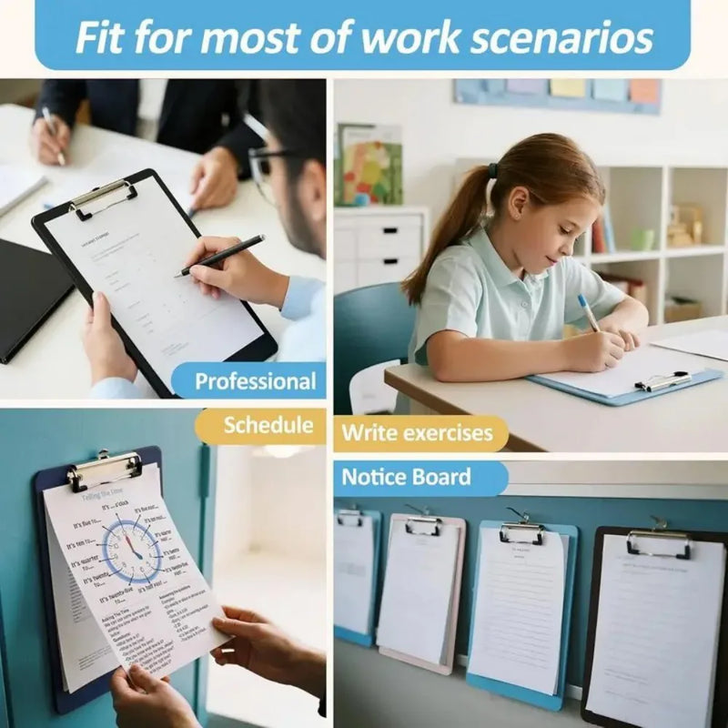 12X A4 Foolscap Multicolor Clipboard Foolscap PVC Clip Board 5 Star Office UK