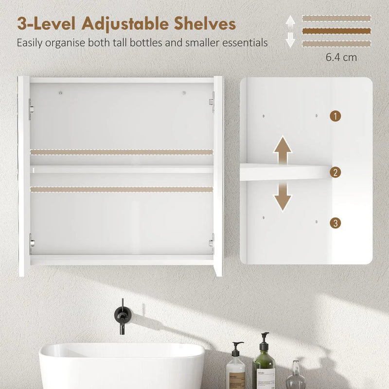 HOMCOM Double-Door Bathroom Mirror Cabinet - White