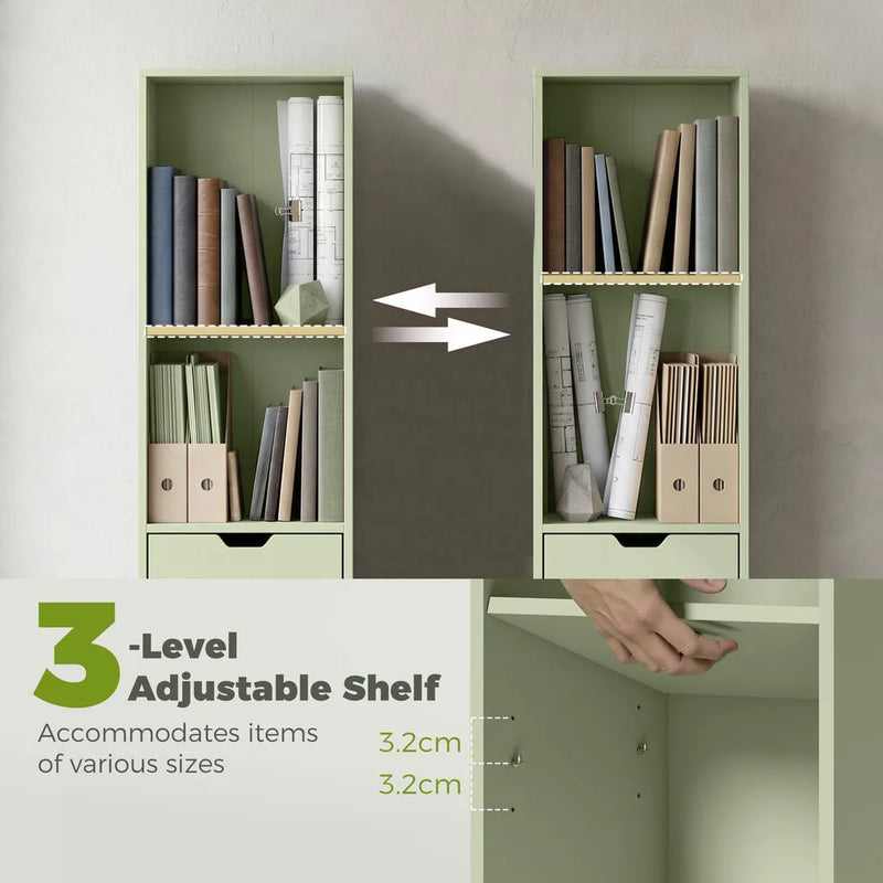 HOMCOM 6-Tier Bookcase, Tall Narrow Bookshelf with Drawer and Door - Green