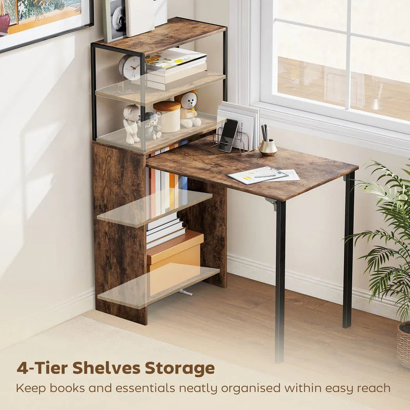 HOMCOM Folding Shelf and Work Table - Brown/Black