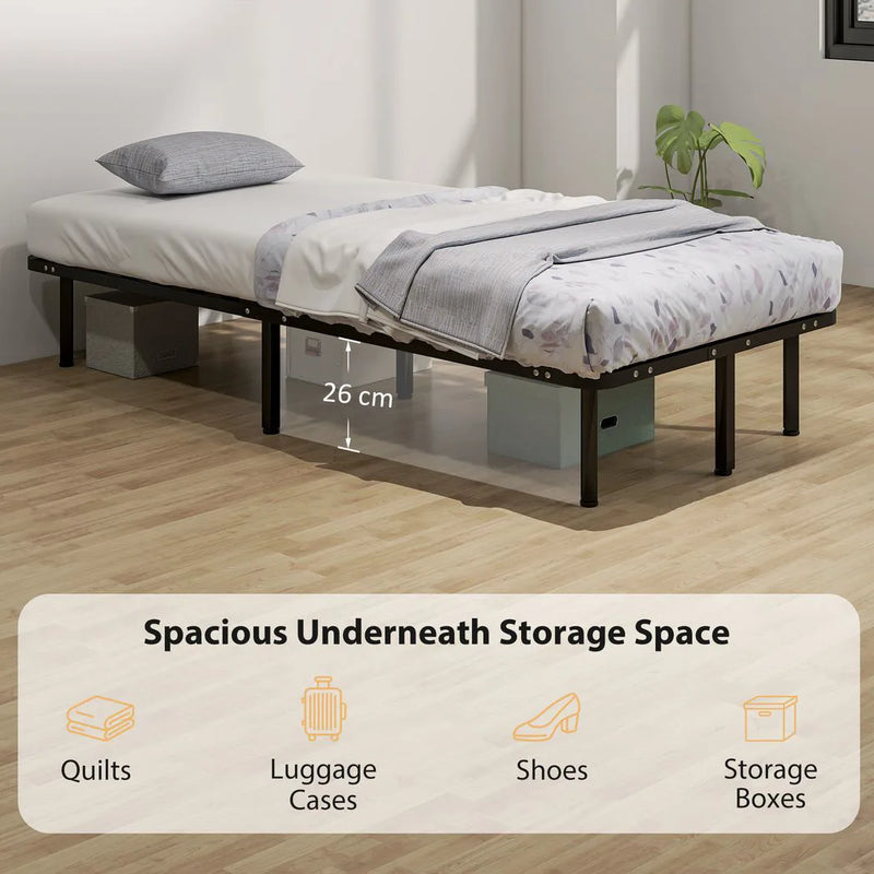 HOMCOM 3ft Single Bed Frame, Metal Platform Bed Frame with 2 x 14 Wood Slats, No Box Spring Needed, Underbed Storage, Black