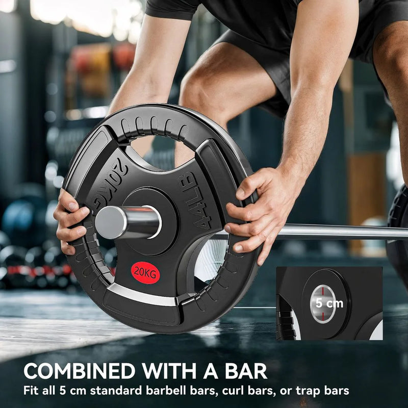 SPORTNOW Olympic Weight Plate, 2"/5cm Weight Disc with Tri-Grips, 20kg Dumbbell Plate for Weightlifting and Strength Training Home Gym Fitness Workout, Black
