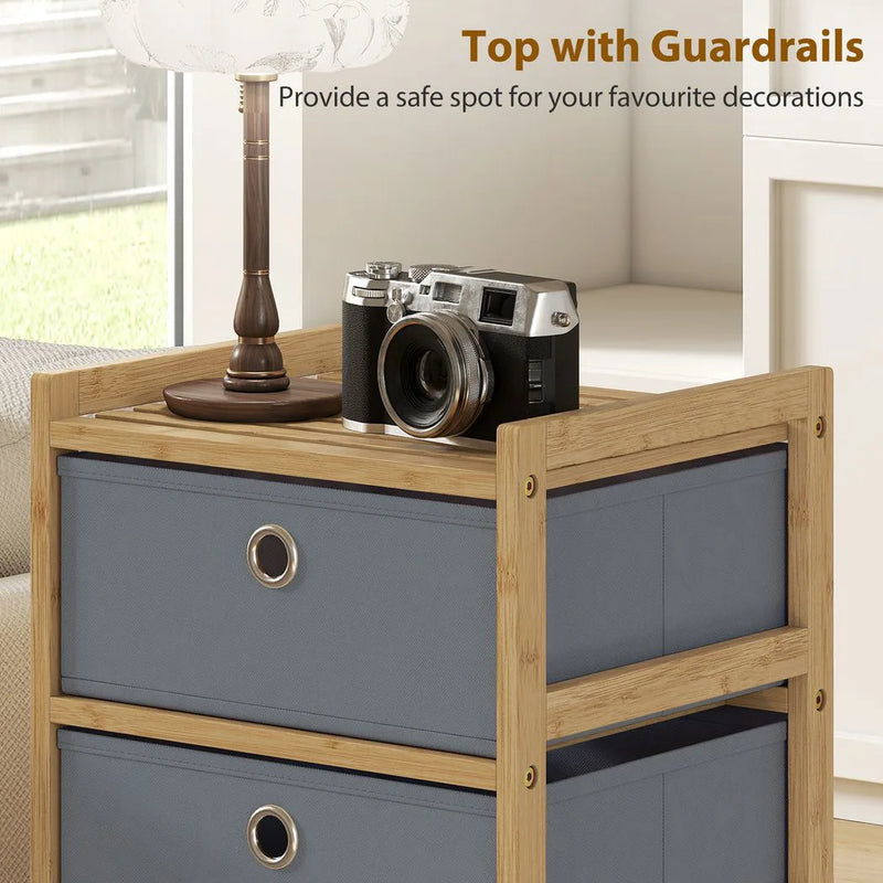 HOMCOM Chest of Drawers, 4 Fabric Drawers Narrow Dresser with Bamboo Frame, Light Grey