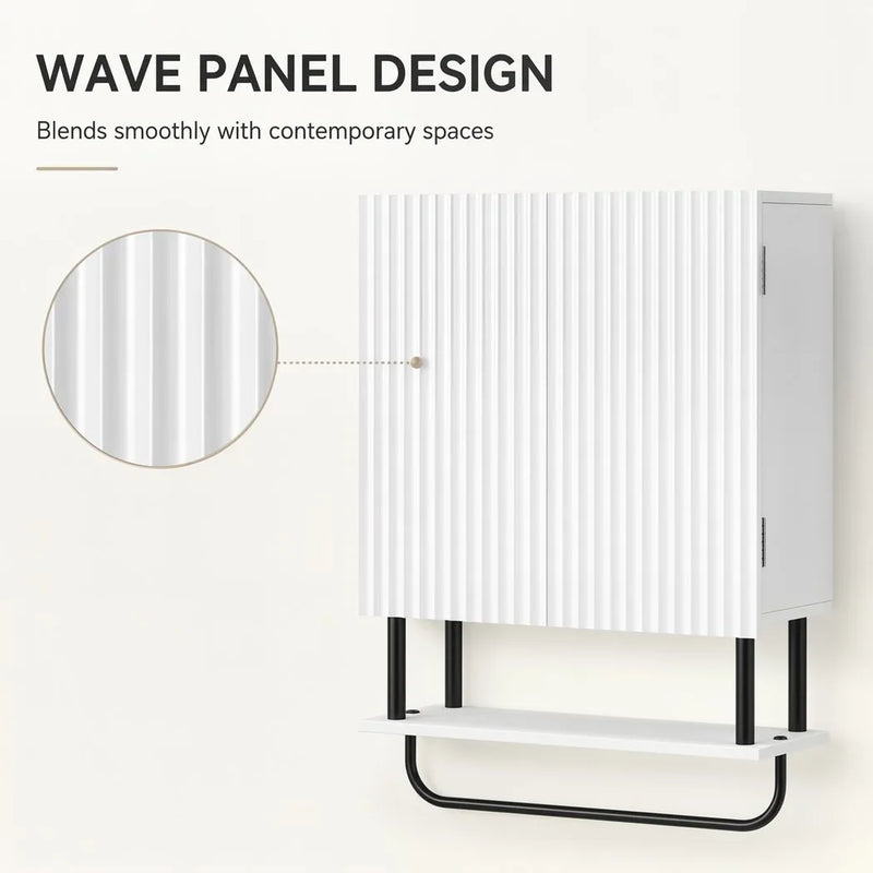 HOMCOM Bathroom Wall Cabinet Modern Space Saver Wall Mounted Cabinet Doors Storage White