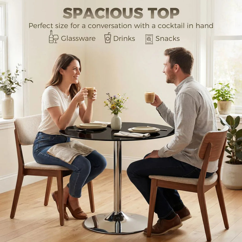 HOMCOM Round Bar Table, Modern Dining Table with Tempered Glass Top and Steel Frame for 4, 70 x 70 x 75.5cm, Black
