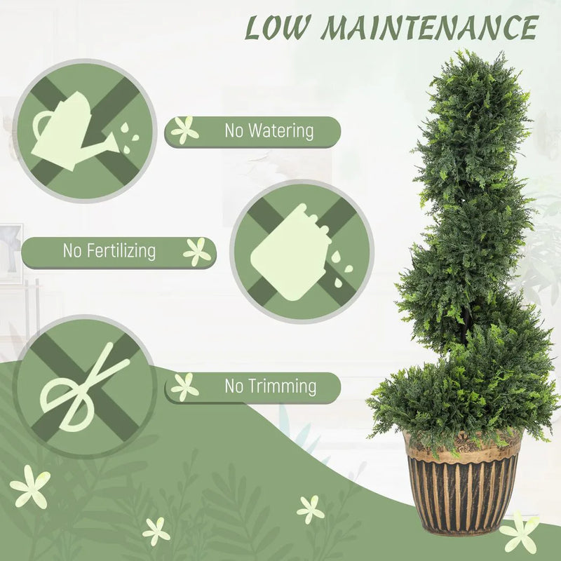 HOMCOM Set of 2 Artificial Plants, Topiary Spiral Boxwood Cypress Trees with Pot, for Home Indoor Outdoor Decor, 90cm