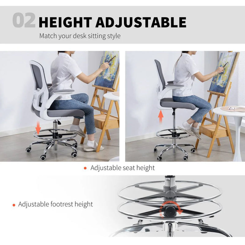 HOMCOM Draughtsman Chair, with Adjustable Lumbar - Charcoal Grey