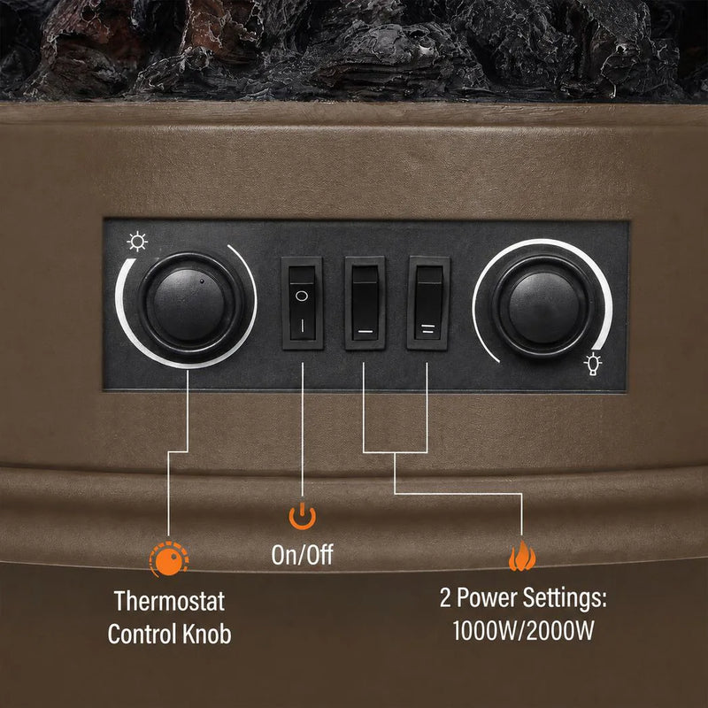 HOMCOM Electric Fireplace Stove, 1000/2000W 3-Sided Freestanding Fireplace Heater with 3D Flame Log, Thermostat, Brown