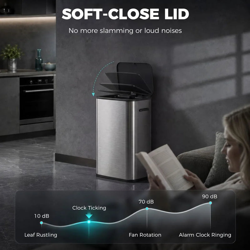 HOMCOM 55L Sensor Bin for Kitchen, Touchless Automatic Waste Rubbish Bin, Stainless Steel, Battery Operated, Silver Tone