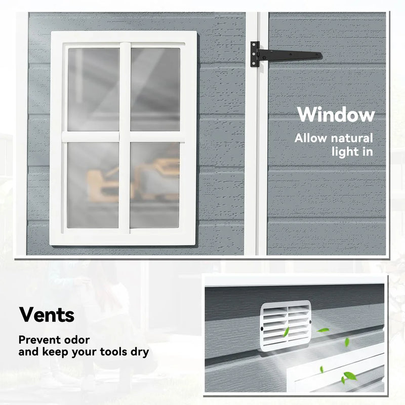 Outsunny 10 x 4 ft Resin Garden Shed, Outdoor Storage Shed with Floor, Windows, Lockable Doors and Vents, Grey