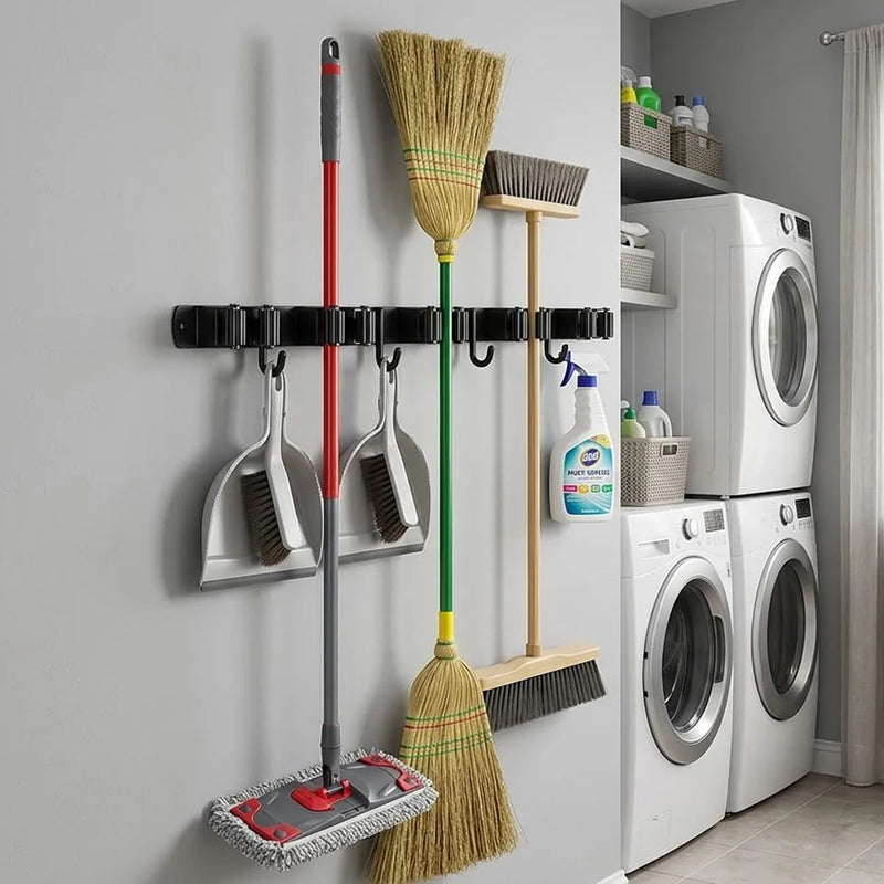 17 Inch Wall Mount Broom Holder Mop Broom Organizer Garage Garden Kitchen Tool Adjustable Storage (US Logistics only For USPS.TK/TMEU only For self-pickup)
