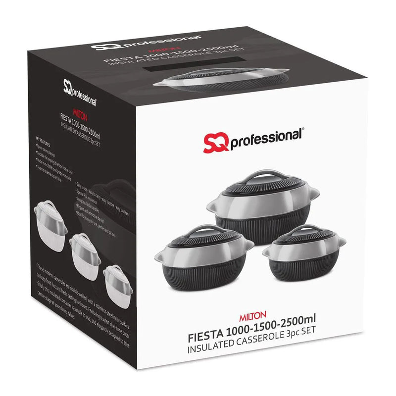 Sq Professional Fiesta Insulated Casserole Hot Pot Set Of 3 Black – Silver