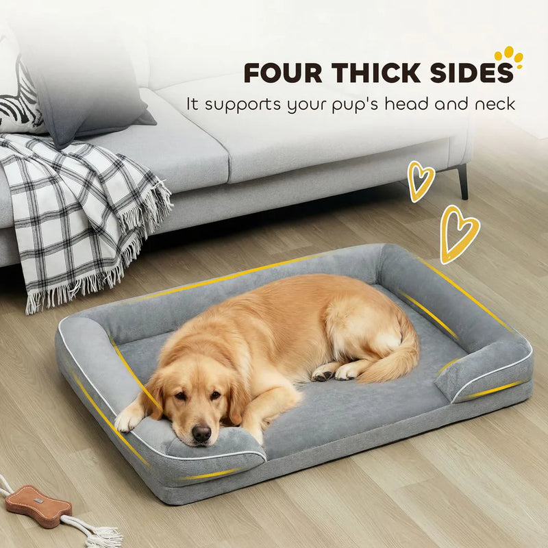 PawHut Dog Sofa Bed, Washable Pet Bed with Removable Cover and Non-Slip Bottom for Small, Medium and Large Dogs, Grey