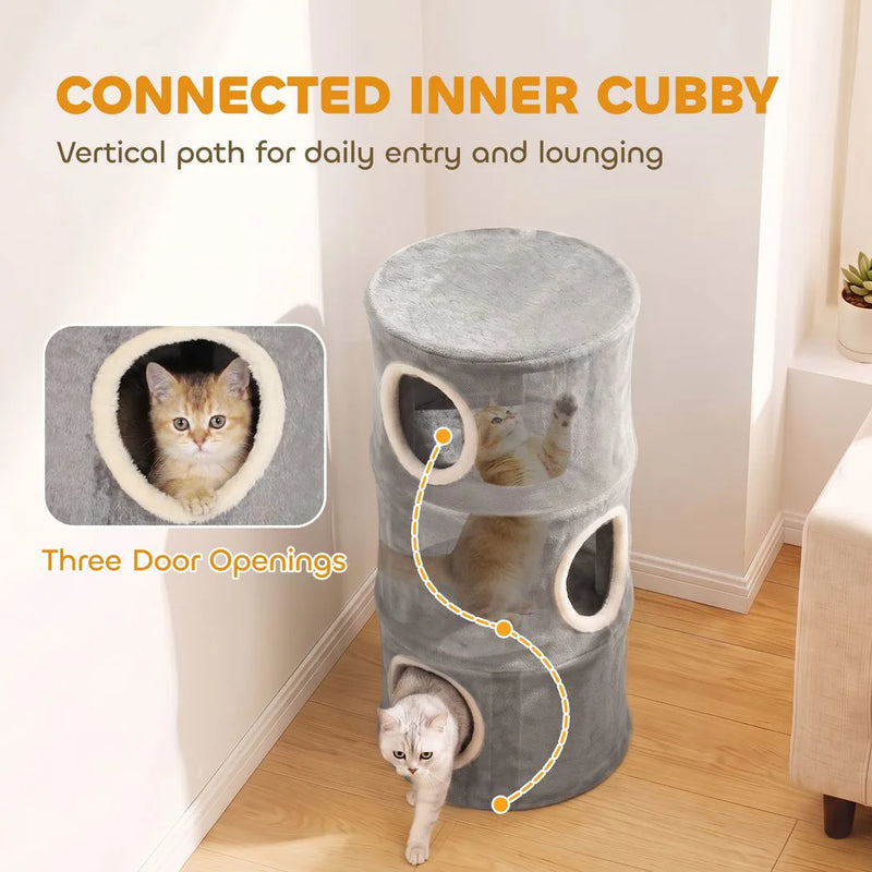 PawHut Cat House for Indoor Kittens, Cat Condo with Removable Washable Cover, Modern Barrel-Shaped Kitty Cave Bed