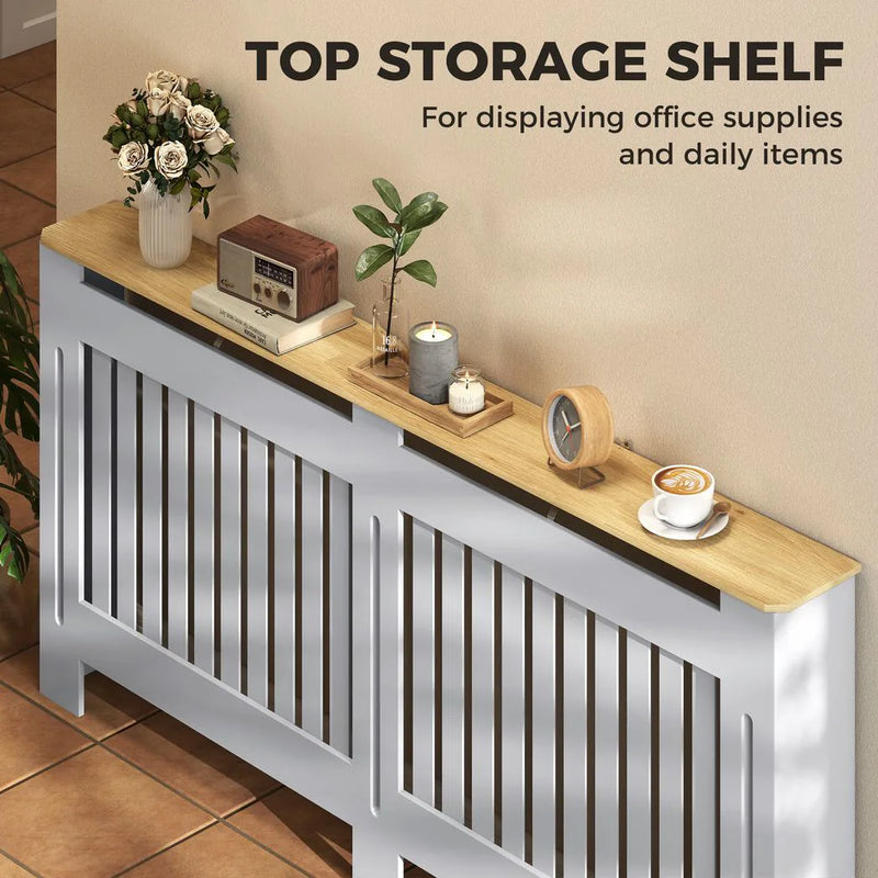 HOMCOM Slatted Radiator Cover, Painted Cabinet with Line Grill Design, 172W × 19D × 81H cm, Grey