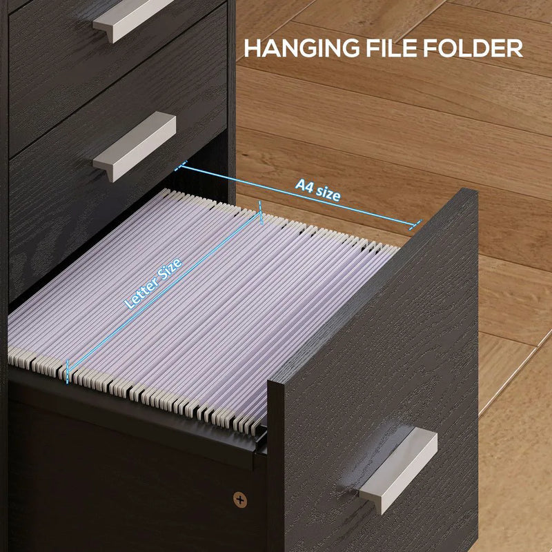 HOMCOM 3 Drawer Filing Cabinet, Rolling File Cabinet with Edged Top for Letter, A4 Size, Hanging File Folders, Black