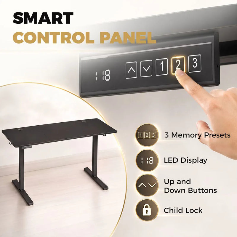 HOMCOM Standing Desk Memory Control Height Adjustable Desk 2 Cable Holes LED Display Sit Stand Desk Black
