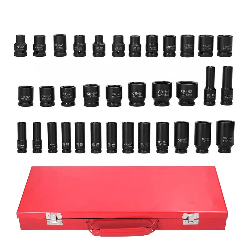 Heavy Duty 40 Piece Car Truck Deep Impact Socket Set 1/2" Drive 8- 32mm Metric