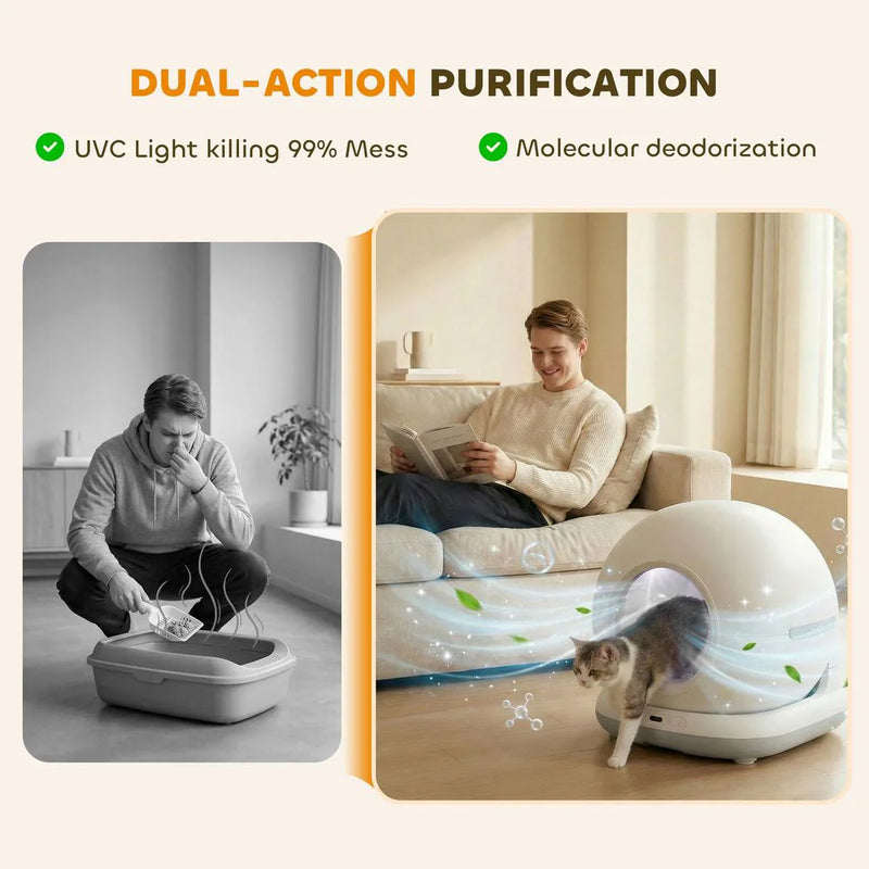 PawHut 72L Self Cleaning Cat Litter Tray Automatic Cat Litter Box APP Control for Multiple Cats