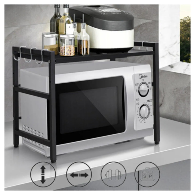 2 Tier Iron Microwave Oven Rack Stand Storage Holder Kitchen Corner Shelf Black